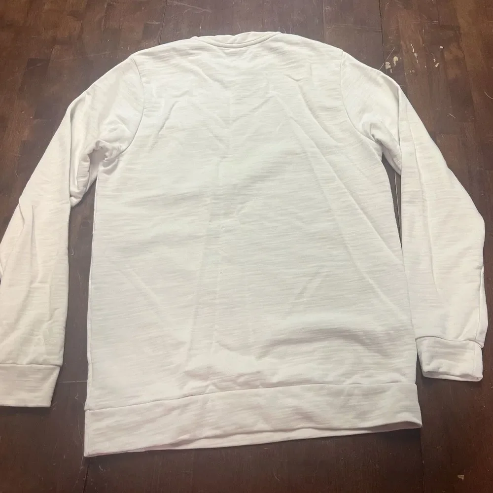 Adidas Sweatshirt Mens Medium Beige Embroidered Logo Pullover Terry Cloth Fleece